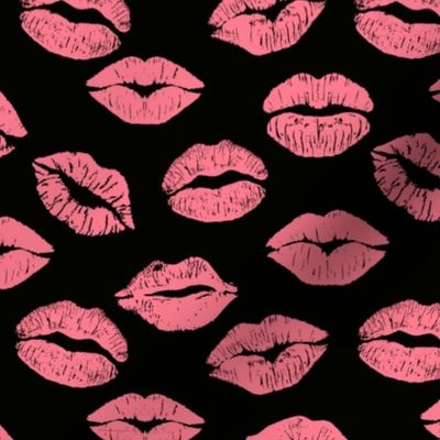 Valentines Day Lips Pink Lips Pink and Black - Valentines Day - Valentines Day Fabric