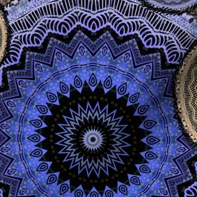 large MANDALA PATCHWORK PERIWINKLE BLUE BRONZE PSMGE