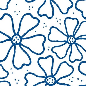 Simple Flowers - Outline - Blue + White - JUMBO / LARGE SCALE