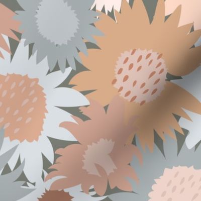 Sunflowers Field in Neutral Blue Gray Beige Pink Medium Scale