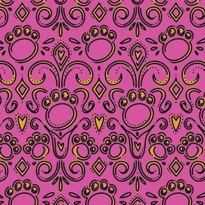 Fancy Paws Damask (Half Size) Pink on Gold