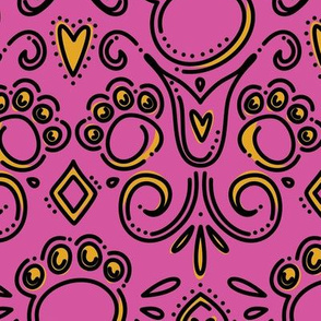 Fancy Paws Damask (Full Size) Gold on Pink