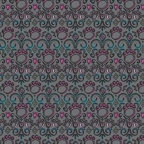 Fancy Paws Damask (Mini Size) Multi Color on Gray