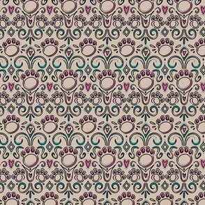 Fancy Paws Damask (Mini Size) Multi on Greige