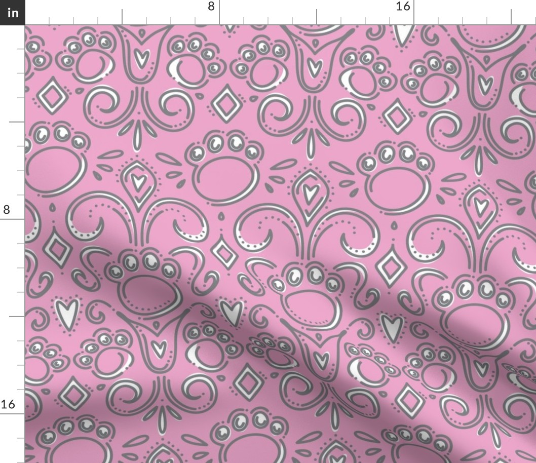 Fancy Paws Damask (Full Size) White on LT Pink