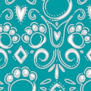 Fancy Paws Damask (Full Size) White on Peacock