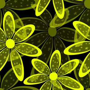  Transparent yellow flowers on a black background
