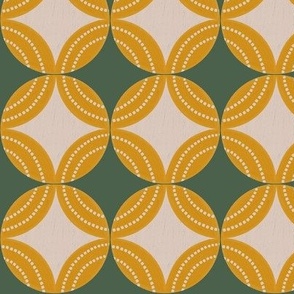 Midcentury Modern Geometric Medallion in Spruce Green and Rich Gold - Small