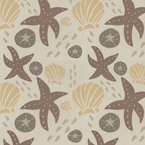 Seashell and Starfish Wallpaper - Brown, Beige, Neutral Earth Tone -Jumbo