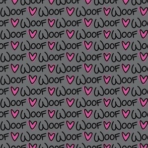 Woof Hearts Half Size (Dark Pink on Gray)