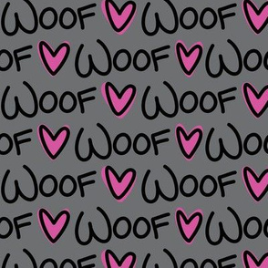 Woof Hearts Full Size (Dark Pink on Gray)