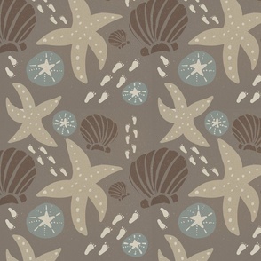 Seashell and Starfish Wallpaper - Neutral Earthy - Jumbo
