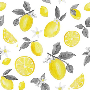 Lemons in Watercolor - Yellow and Gray