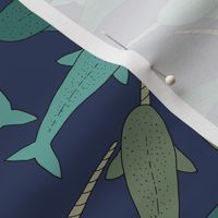 Muted Narwhals on Blue