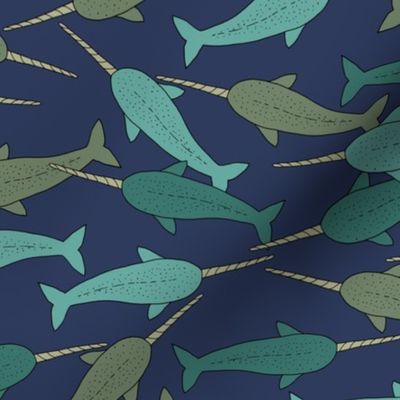 Muted Narwhals on Blue