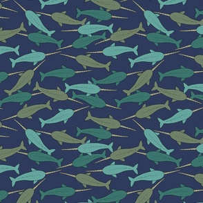 Muted Narwhals on Blue