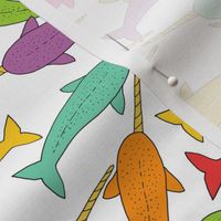 Bright Rainbow Narwhal Pattern on White