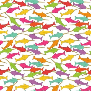 Bright Rainbow Narwhal Pattern on White