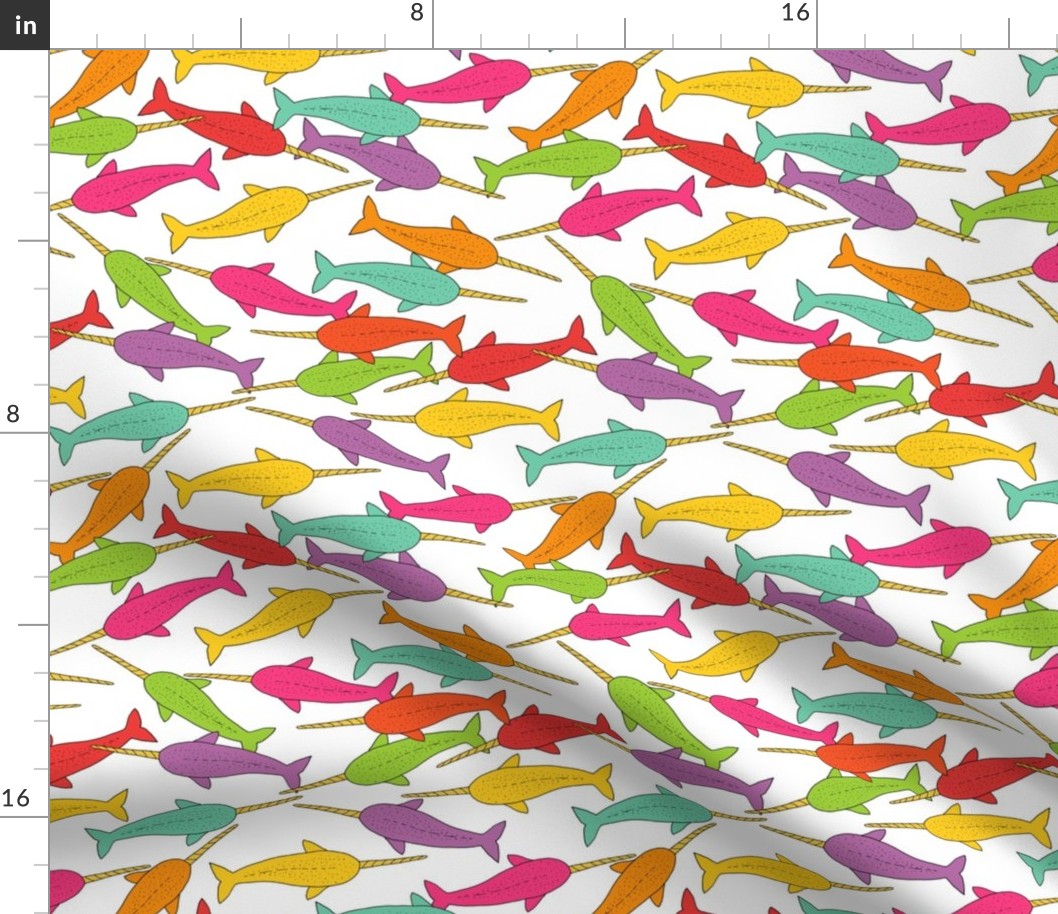 Bright Rainbow Narwhal Pattern on White