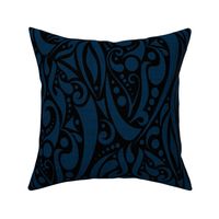 tribal turtle net - denim blue on black - masculine tribal wallpaper