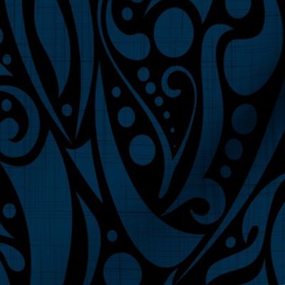 tribal turtle net - denim blue on black - masculine tribal wallpaper