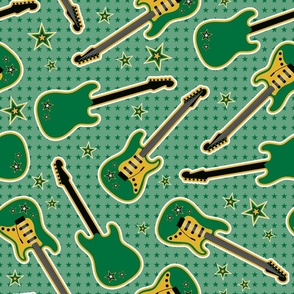 Rock star guitars green yellow retro 70s