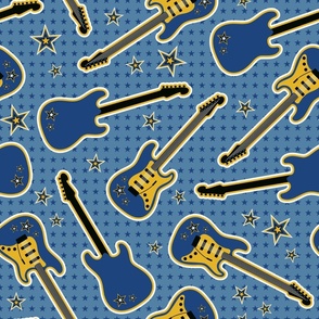 Retro 70s guitars rock star blue yellow