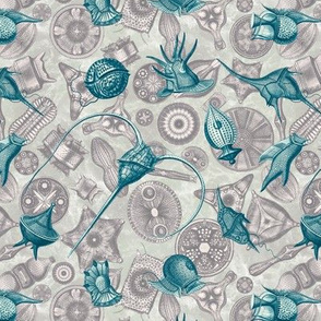 Ernst Haeckel Cerulean Peridinium over Aubergine Diatoms