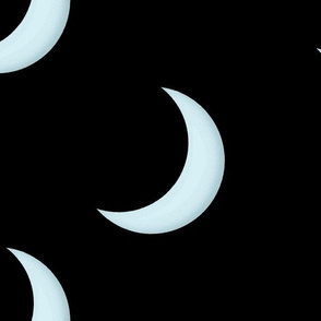 Large - Asymmetric  -  Silvery Crescent Moons on Black - Seamless