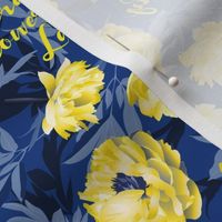 Crazy flower lady - yellow peonies on blue