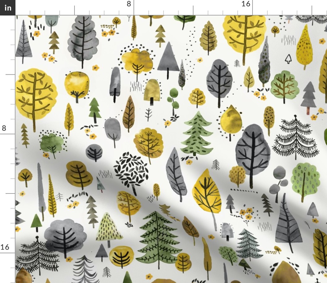 Colorful trees forest Yellow gray Medium