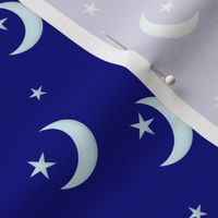 Seamless - Silvery Crescent Moon and Stars on Navy Blue hex 000080