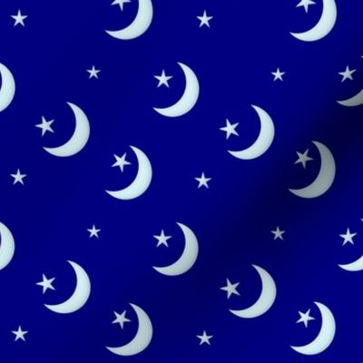 Seamless - Silvery Crescent Moon and Stars on Navy Blue hex 000080