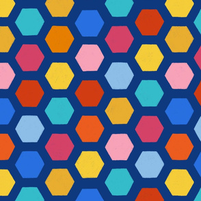 Colorful Honeycomb on Blue