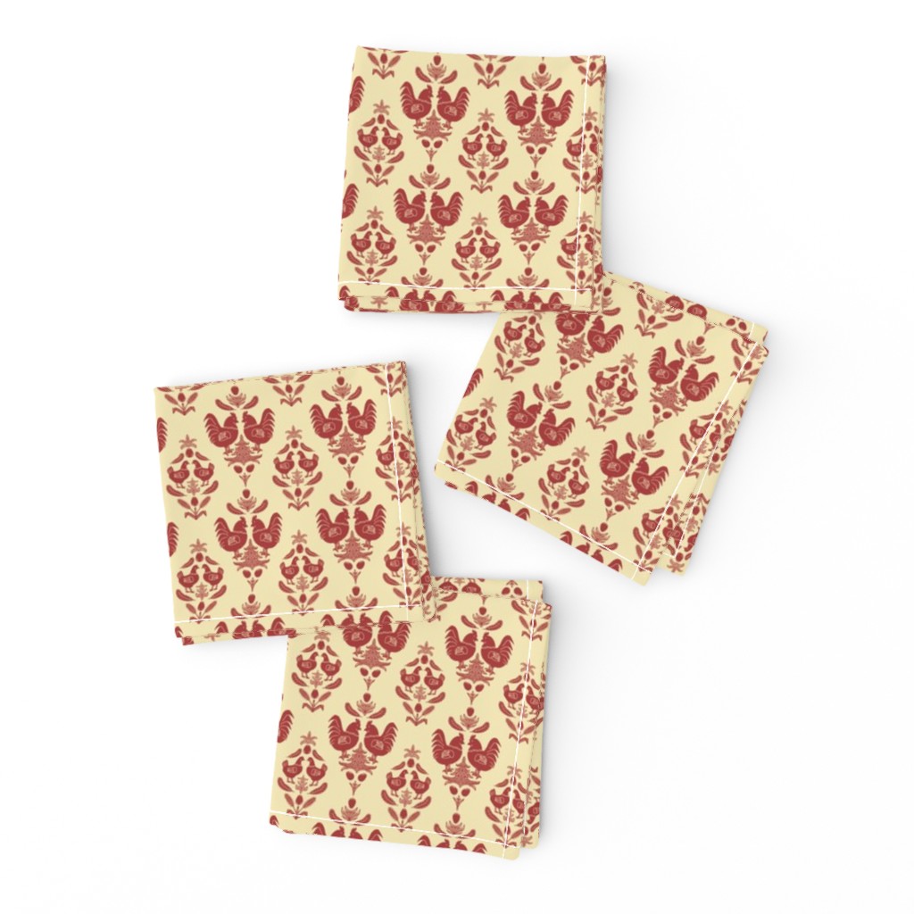 chicken damask tan red small