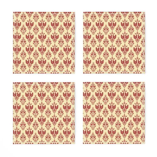 chicken damask tan red small