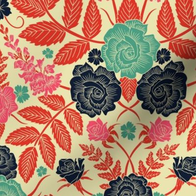 Pink, Red, Teal & Navy Modern Floral