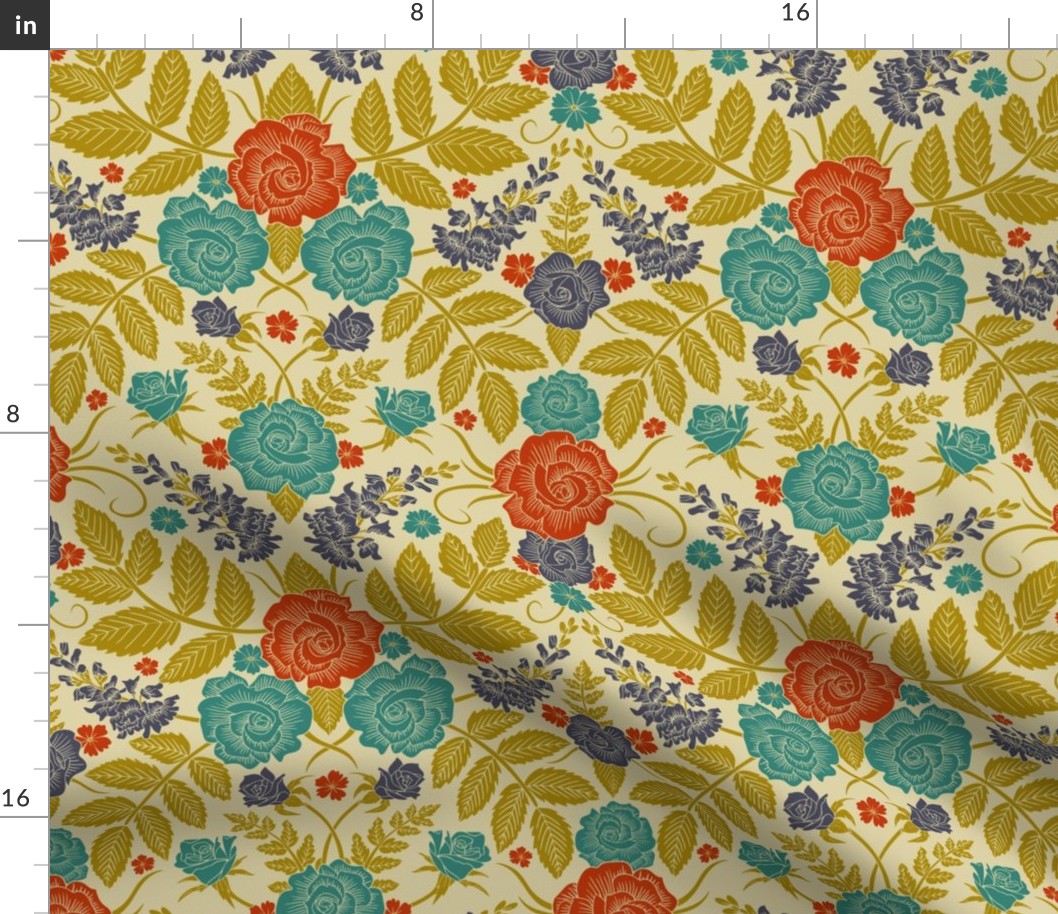 Purple, Orange, Teal & Gold Floral Pattern