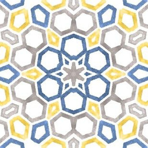 indigo and yellow geometric mosaic large 