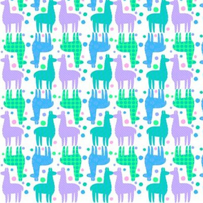 Green, blue and purple llamas and pol
