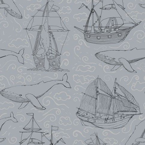 Gray Whales And Clipper Ships - Medium Scale