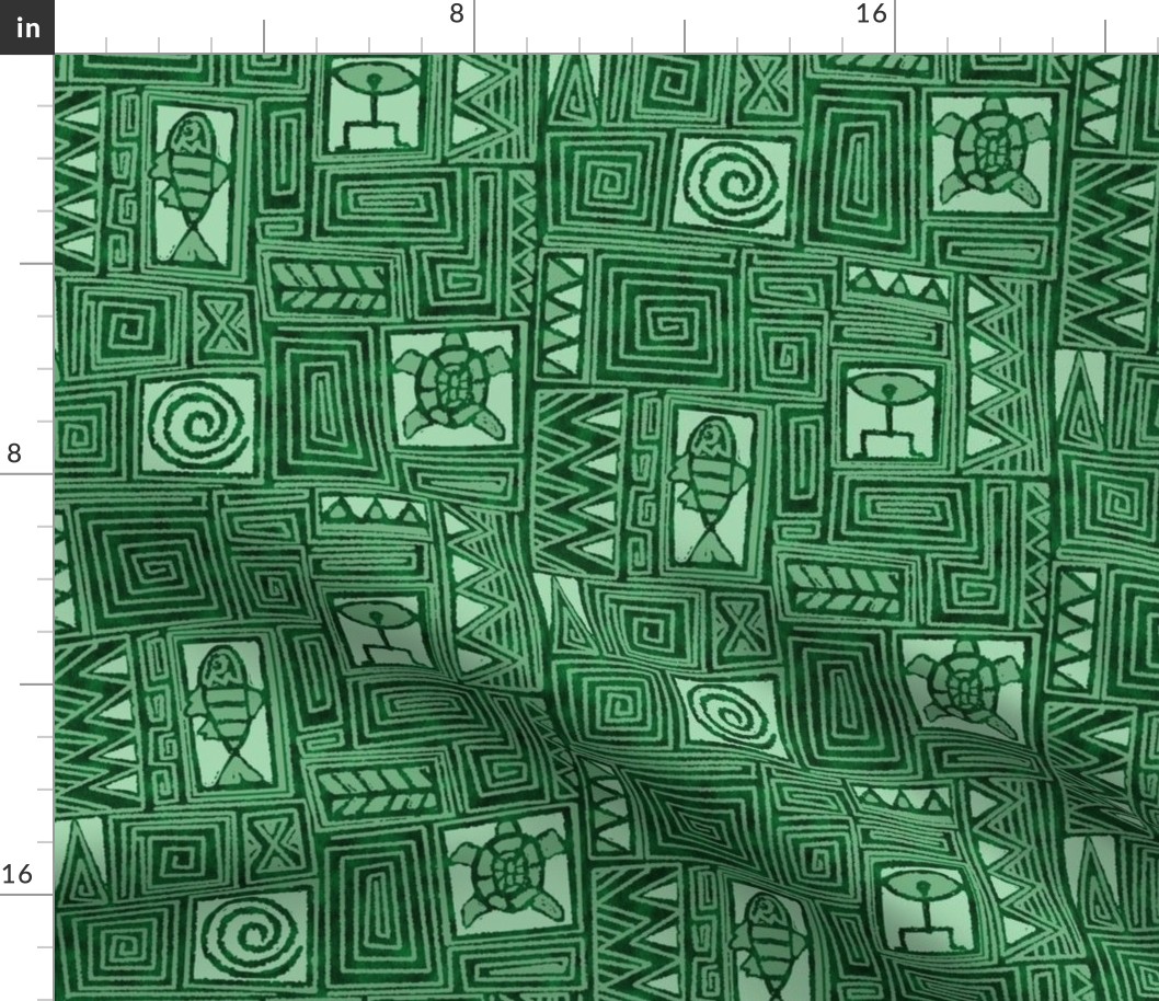Hawaiian Seafarer PetroglyphTapa-green  texturer