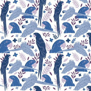 Ara Parrot Pattern Blue and Pink on White