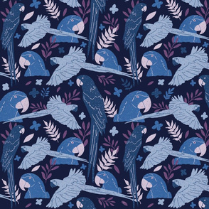 Ara Parrot Pattern Blue and Pink on Dark Blue