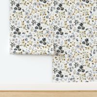 Little flowers Neutral gray beige Small