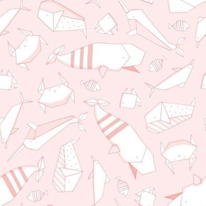 Origami sea animals in pink