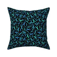 shades of teal ribbons on black