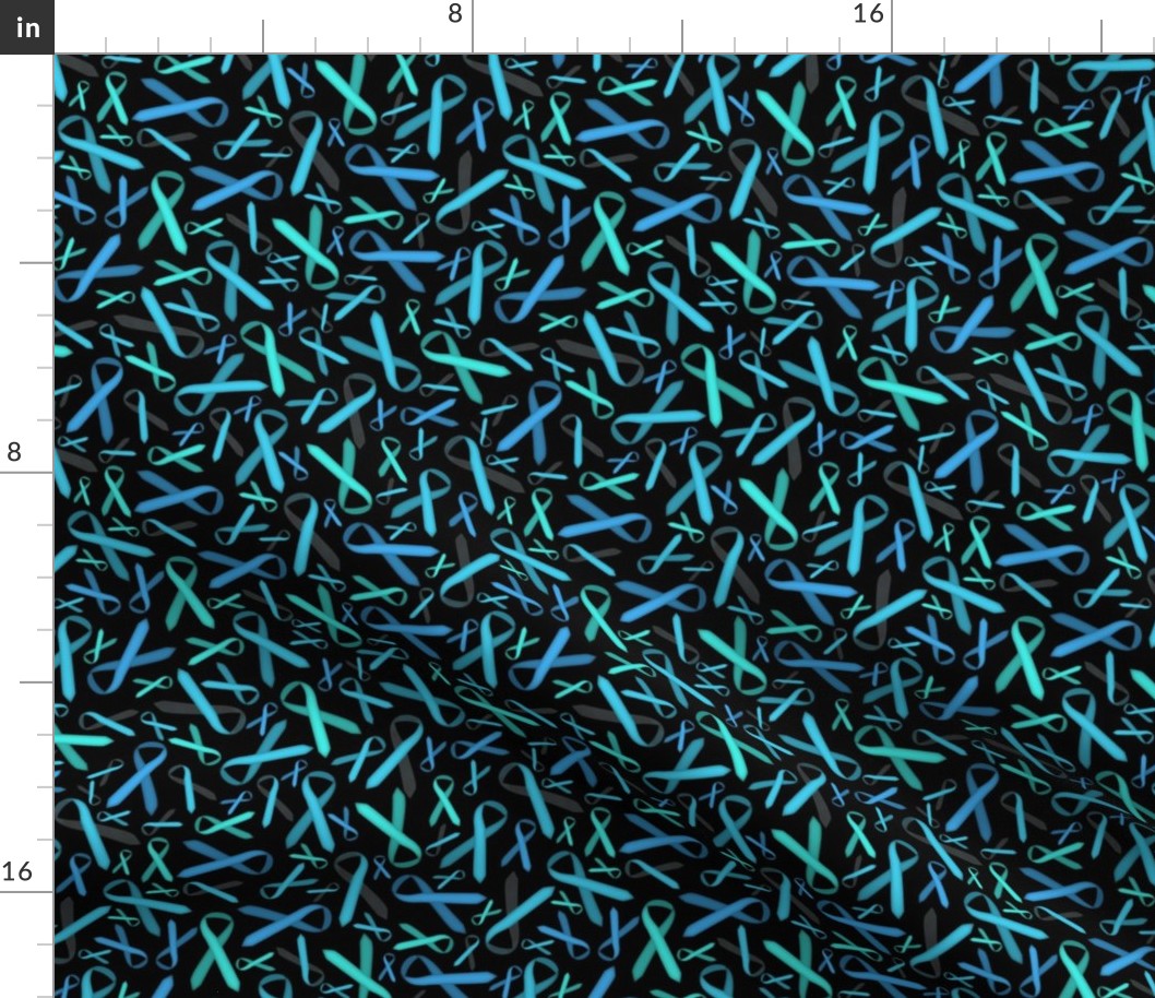 shades of teal ribbons on black