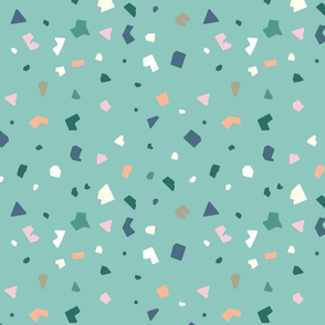 Abstract Terrazzo Mosaic on Mint Green