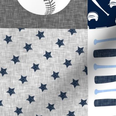 Little Man Baseball Patchwork  - blue, navy and grey - baseball patchwork wholecloth C21
